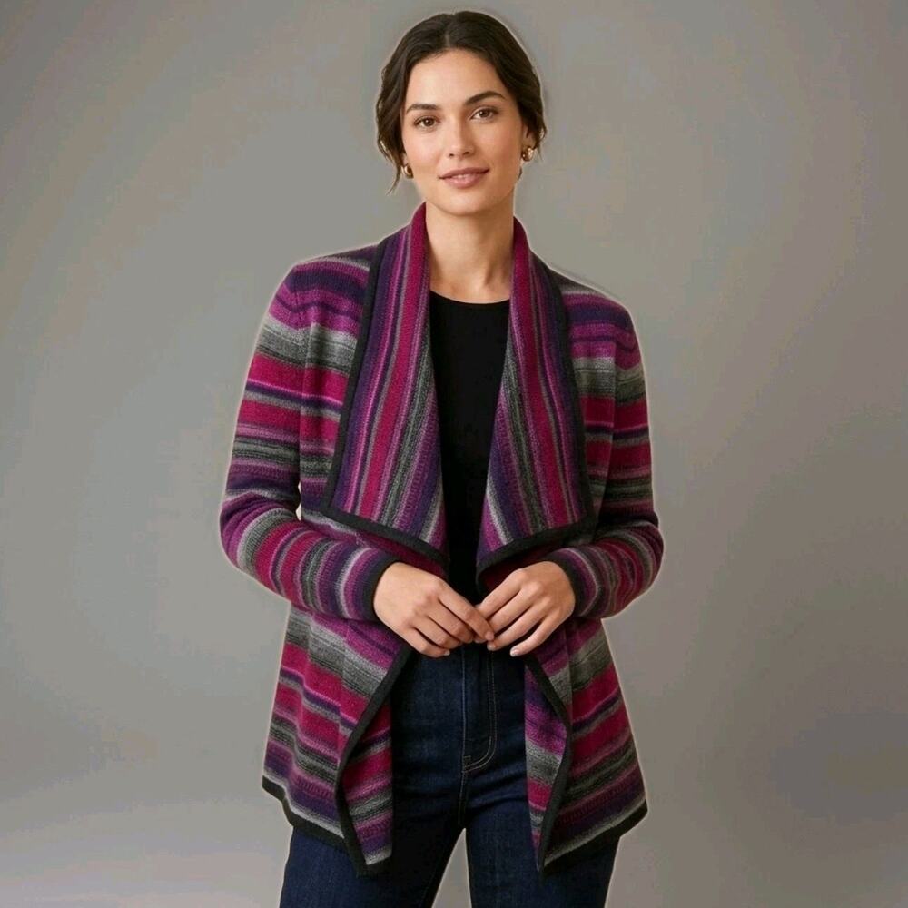 NWT Lauren Ralph Lauren Petite S Waterfall Cardigan Stripe Artisan Knit Textured